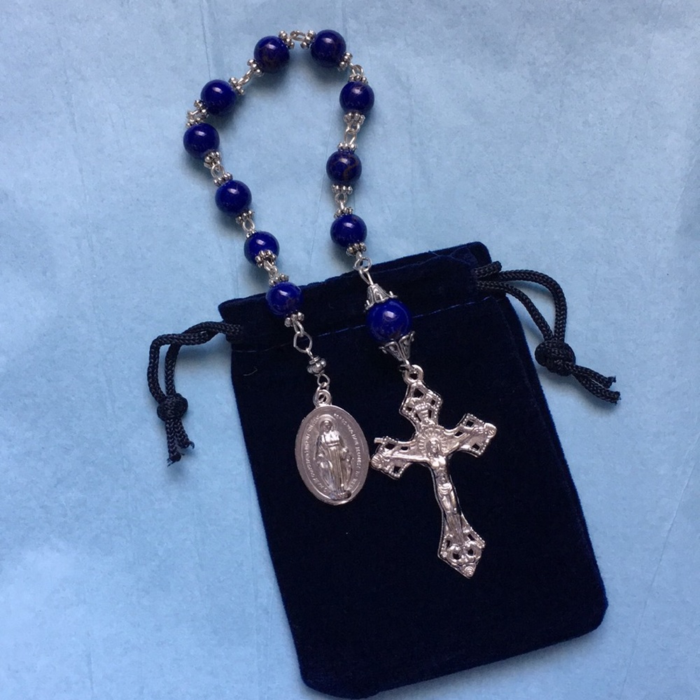 New Blue Marble Pocket Rosary - Picture 2 of 6